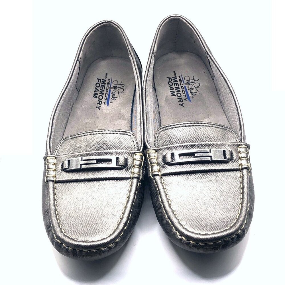 Life Stride Silver Metallic Loafers Flats Size 8M Comfort Memory Foam Slip On